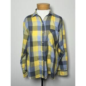 Vintage Diane von Furstenberg Portuguese Button Up Top Blue Yellow Plaid SZ 12 M